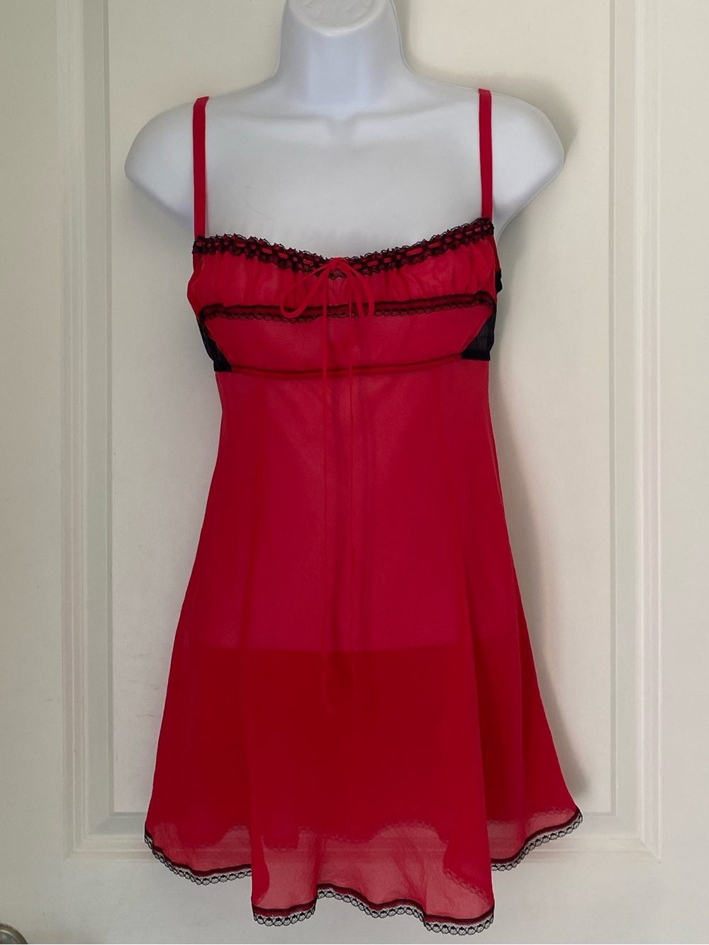 Victoria’s Secret Silk Chiffon Red Babydoll Milkmaid Slip Dress Y2K Whimsygoth